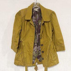 Y2K Boho Utility Jacket Mustard Yellow Belted Trench Retro Paisley Lined S